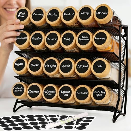 DIDITIME Spice Rack Organizer with 24 Glass Jars and 60 Labels, 4-Tier Seasoning Organizer for Cabinet, Countertop, Pantry or Wall Mount, Rust-Resistant Carbon Steel Spice Jar Set with Marker - Image 4
