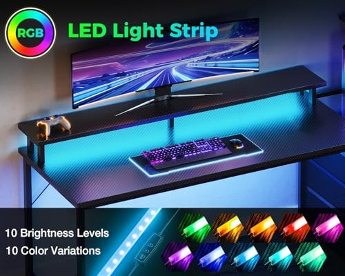 AODK Gaming Desk w/PC Showcase Stand, 52" Reversible, RGB LED - Image 3