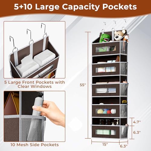 2 Pack 5 Tier Over the Door Organizer for Bathroom, Bedroom, Pantry, Brown - Image 2