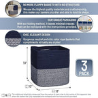 NaturalCozy 13 Inch Cube Storage Bins Cotton Rope Woven Baskets for Organizing 3-Pack | 13 x 13 Storage Cubes | Fabric Square Storage Baskets for Shelves Organizer, Kids Toy Bins, Closet Baby Nursery - Image 2