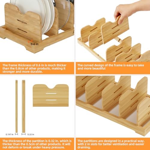 Pots and Pans Organizer Under Cabinet, Cutting Board/Baking Sheets Storage Rack, Adjustable Bamboo Pot Lid Holder, Pot Lid Organizer Inside Cabinet, Pot and Pan Organizers(Natural) - Image 5