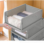 4-Pack Folding Wardrobe Storage Box Plastic Drawer Organizer Stackable Shelf Baskets Cloth Closet Container Bin Cube Home Office Bedroom Laundry Pull Out Drawer Dividers for Clothes,Toys Organization - Image 5