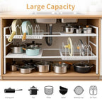 Pots and Pans Organizer Under Cabinet, Expandable Pots Organizers Inside Cabinet, Adjustable Height Under Sink Shelf 2 Tier with 10 Dividers Under Cabinet Shelf, Pot and Pan Lid Holder Rack (White) - Image 6