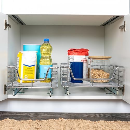 Household Essentials Chrome-Plated Steel Pull-Out Organizer with Artisanal Basket Detailing - Image 3
