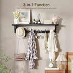 RALGEND 29" Coat Rack Wall Mount Shelf, Wall Shelf with 6 Hooks, Long Coat Hangers for Living Room, Entryway Storage Organizer, Wooden Floating Shelves for Bathroom, Bedroom, Kitchen, Black 7401BJBB - Image 3