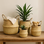 Seagrass Plant Basket Set of 3 with Handles – Handwoven Woven Basket Planter, Indoor Plant Basket & Plant Holder Basket, Natural Fiber Wicker Plant Pot Basket for Boho Farmhouse Home Decor - Image 7