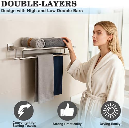 Alise Double Towel Racks for Bathroom Wall Mount 24 Inch,Brushed Nickel - Image 3
