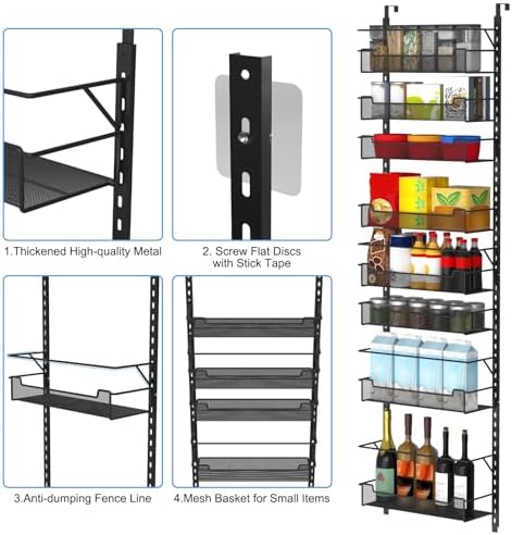 VyGrow Over the Door Pantry Organizer, 8-Tier Over the Door Organizer with Adjustable Basket, Pantry Door Organization for Pantry Kitchen Storage Room Spice Rack, Black - Image 5