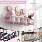 JOTPE Pink Suction Cup Shower Caddy, 2 Pack Bathroom Organizer with Hooks - Image 6