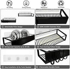 Shower Caddy, Adhesive Shower Organizer with Hooks, Shower Shelves for Inside Shower, No Drilling Shower Rack Holder, Shower Storage for Bathroom, Kitchen Spice Rack-2 Pack Black - Image 3