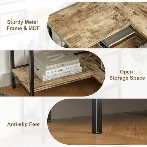 VECELO Corner Cabinet Table with 3 Tier Open Shelf, Multipurpose Display Organizer Storage Stand, for Small Space Living Room Home Office Kitchen,Oak Grey - Image 6