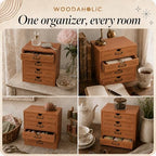 Modular Stackable Apothecary Cabinet 4 Drawer Desk Organizer - Retro Library Card Catalog Wood Storage Box - Organize Stationery, Thread Embroidery, Sewing, Crafts, Junk Drawer & Supplies Countertop - Image 5