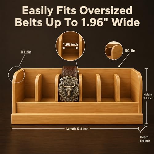 MinBoo Bamboo Belt Organizer Box,6 Grids Belt Rack, Belt Organizer for Closet and Drawer, Belt Storage Organizer and Displayer, Belt Organizer for Men Women (Natural Bamboo) - Image 3