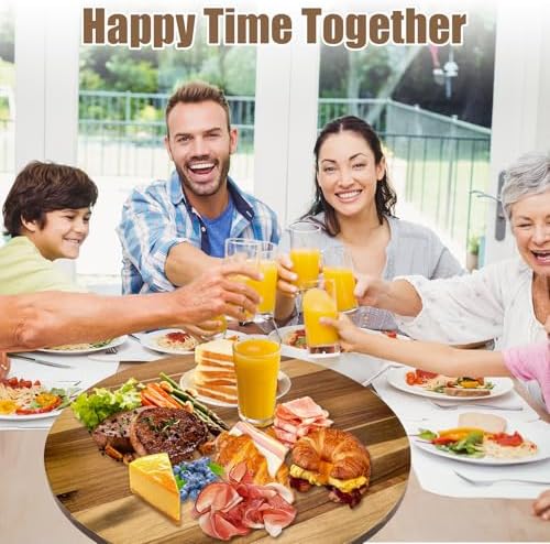 26'' Acacia Wooden Lazy Susan with 360 Rotation for Dining Table Top,Extra Large Wooden Serving Tray with Heavy Duty Rotating Wheel for Kitchen,Dining Table - Image 2