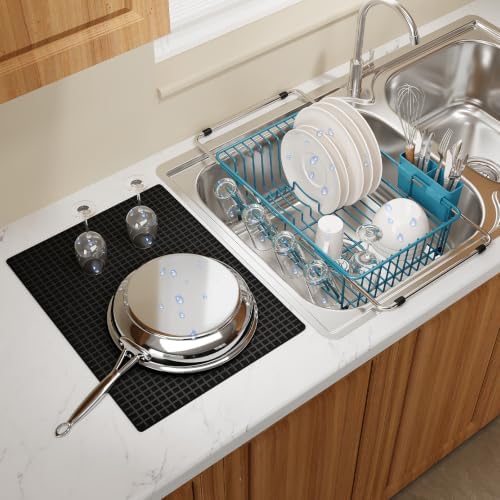 MAJALiS Blue Expandable Dish Drying Rack Over Sink with Extra Drying Mat by MAJALiS