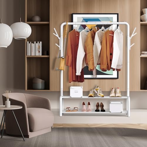 Simple Houseware 52" W Freestanding Closet Garment Rack with Shelves, White - Image 4