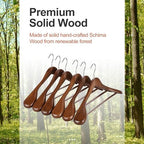 TOPIA HANGER Wide Shoulder Wooden Hangers, Suit Hangers with Non Slip Pants Bar & 360° Swivel Hook, Solid Wood Heavy Duty Coat Hanger, 6 Pack (Walnut)-CT02WA - Image 4