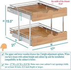 OCG Pull Out Cabinet Organizer 17" W x 21" D, 2 Tier Slide Out Shelf, Heavy-Duty Pull Out Drawer for Cabinets, Base Cabinet Organization for Kitchen, Pantry, Bathroom - Image 2