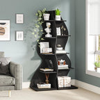 Tribesigns Corner Shelf, Modern 5-Tier Wall Corner Bookshelf, Stylish Corner Small Bookcase Storage Rack Plant Stand with Unique Shape for Living Room, Home Office, (2PCS, Black) - Image 2
