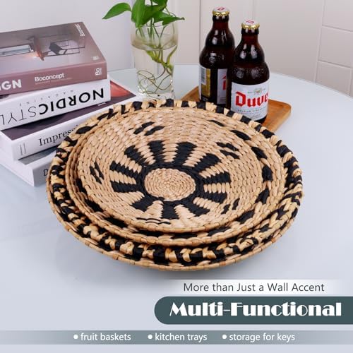 Woven Wall Basket Decor with Included Wall Hooks - Set of 4 Rattan Hanging Natural Seegrass Handmade Round Large Boho Wall Baskets Perfect Rustic Home Decoration for Kitchen Bedroom Living Room - Image 5