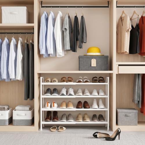Expandable Shoe Rack for Closet, Entryway, Shoe Storage, 4-Tier, White - Image 2
