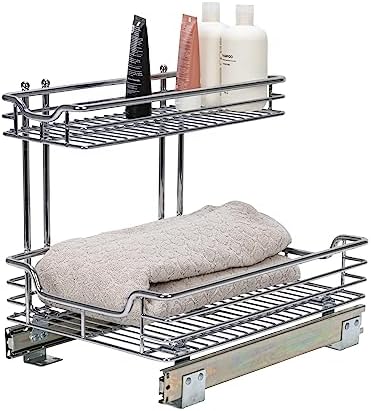 Household Essentials Glidez 2‑Tier Multipurpose Chrome‑Plated Steel Pull‑Out/Slide‑Out Under Sink Organizer, Chrome Finish by HouseholdEssentials