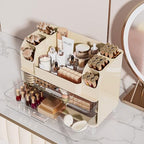 Delamu Large Makeup Organizer Countertop with 6 Brush Holders, Cream White - Image 6