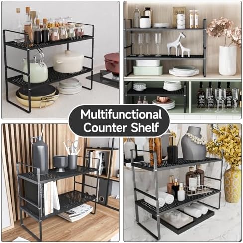 2Pcs Expandable Cabinet Countertop Shelves, 16.5''-27''L, Black - Image 6