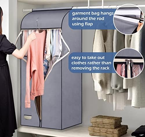 SLEEPING LAMB 60'' Hanging Garment Bags for Closet Storage Sealed Completely Jackets Coats Suits Clothes Rack Cover for Wardrobe with Clear PVC Window, 2 Packs, Grey (Hanging Rod Not Included) - Image 2