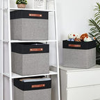 Temary 13 x 13 Storage Cubes Foldable Storage Cubes 4 Pack Canvas Storage Bin for Home, Square Storage Baskets with Leather Handles (Black&Grey) - Image 6