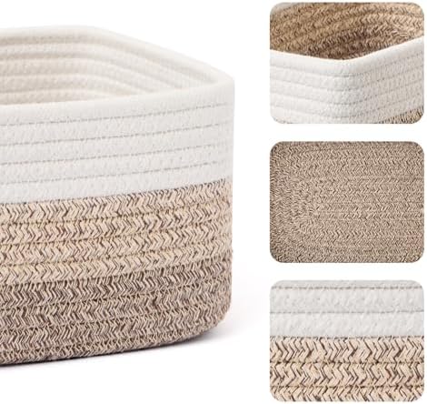 MiniArk Small Storage Baskets for Organizing | Closet Organizer Bins | Shelf Toy Basket | Woven Rope Baskets | Cube Decorative Box | Shallow Basket |11.5x7.5x4.7”| 4 Packs Gradient Brown - Image 2