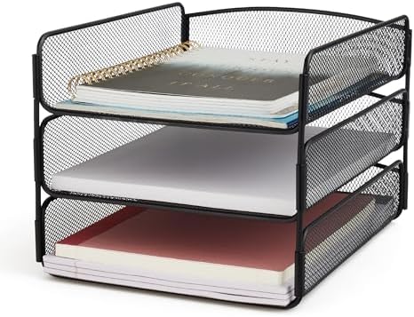 Safco Onyx Desk Organizer, 3 Trays, Office and Classroom Mailbox, Paper and Mail Sorter, Steel Mesh, Black - Image 6