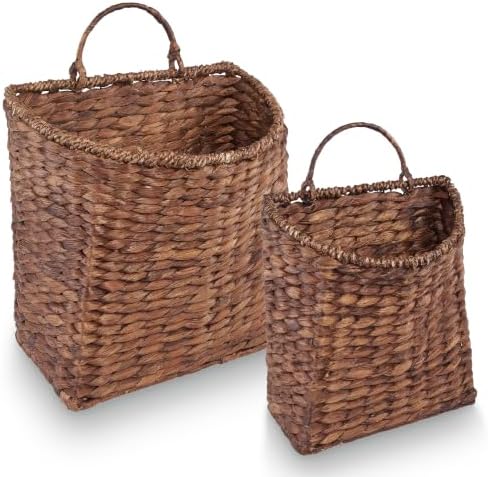 84ECO Set of 2 Brown Wicker Hanging Baskets by 84ECO