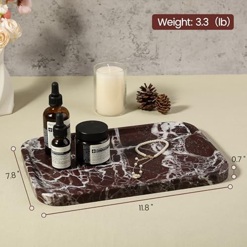Marble Vanity Tray, 11.8in Stone Bathroom Tray for Countertop, Red Decorative Tray for Dresser Organizer, Luxury Serving Tray for Kitchen, Storage Dish for Kitchen Sink, Perfume, Jewelry Holder - Image 5