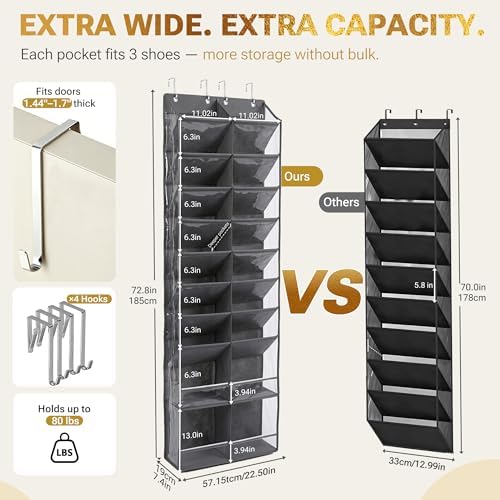 HOMELUX THEORY Hanging Shoe Organizer for Closet, 10-Tier, Light Gray - Image 2