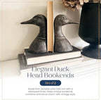 Decorative Distressed Cast Metal Duck Head Bookends - Heavy Duty Book Stopper for Shelves, Cute Novelty Book Holder - Rustic Vintage Home Office Organizer Set of 2 - Image 6
