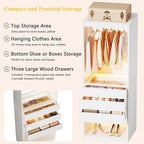 HUAHUU Freestanding 2FT Closet System with 3 Wood Drawers & Glasstop, 24" Closet Organizer System with Hanging Rod & LED Lights, Walk-in Closet Systems for Small Closets, White (24"L x 16" W x 80" H) - Image 2