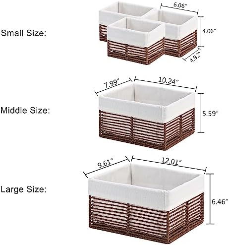 Vagusicc Wicker Storage Basket, Hand-Woven Paper Rope Woven Baskets, Rectangular Small Wicker Baskets for Organizing, Cube Storage Bins for Closet/Clothes/Dresser, Brown, 5-Pack - Image 5