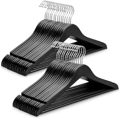 TOPIA HANGER Wooden Coat Hangers 30 Pack, Black Wood Suit Hangers, 360° Swivel Hook and Non-Slip Shoulder Notches for Camisole, Jacket, Pant, Shirt, Smooth Finished Clothes Hangers -CT54B30 by TOPIAHANGER