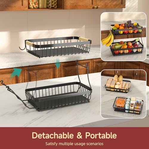 Sevenblue 3-Tier Fruit Basket with Banana Hangers, Detachable Metal Bowl - Image 3