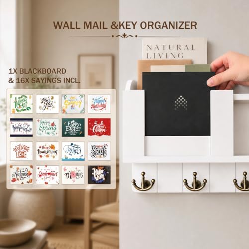 Rebee Vision Key Holder Wall Mount with Mail Organizer for Entryway, White - Image 4