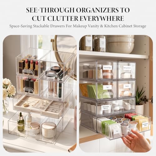 Clear Stackable Storage Drawers Set of 5 Bathroom Makeup Organizer Bins - Image 7