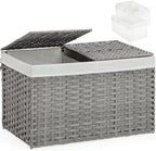 SETVSON Storage Basket with Lid PE Rattan 27.8 Gal Wicker Chest, Gray by SETVSON