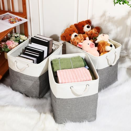 meekoo 8 Pack Fabric Storage Bins Baskets, 17 x 12 x 15 in, Gray White - Image 4