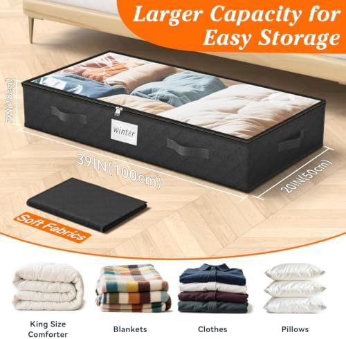 90L Under Bed Storage Containers, Storage Bags, Organizers, 8-Pack, Black - Image 2
