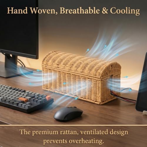Large Rattan Cable Management Box, Decorative Large Power Strip and TV Box - Image 3