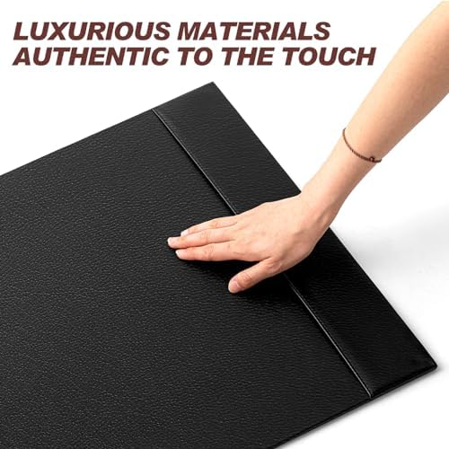 Sayglossy 5 Piece Leather Desk Pad Set with Side Rails 30"x18" Desk Blotter Protector, Letter Tray, Pen Cup, Sticky Note Clip, Name Card Holder, Executive Office Organizer Accessories Workplace(Black) - Image 3