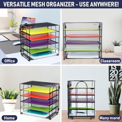 Desk Organizer Tray, Letter Tray in Black Metal Mesh for Organizing Files, Papers, Bills, Folders, Letters, and Binders. Desktop Paper Rack for Home, Office, or School (5 Tier - New) - Image 4