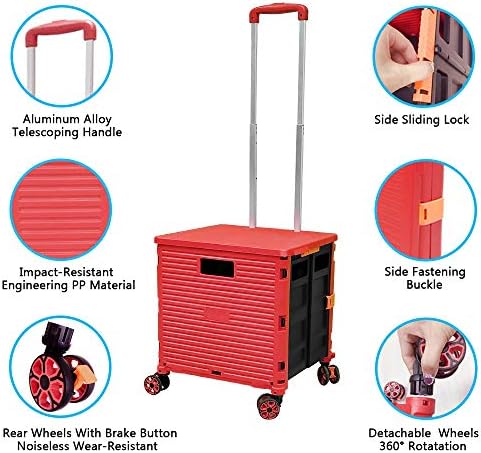 Quick Utility Cart Four -Rotate Wheeled Collapsible Handcart with Durable Heavy Duty Plastic Telescoping Handle for Travel Shopping Moving Luggage Office Use - Image 7