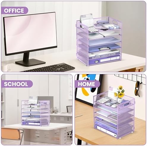Daltack 6-Tier Paper Organizer for Desk with Handle, Purple, 2 Pack - Image 6